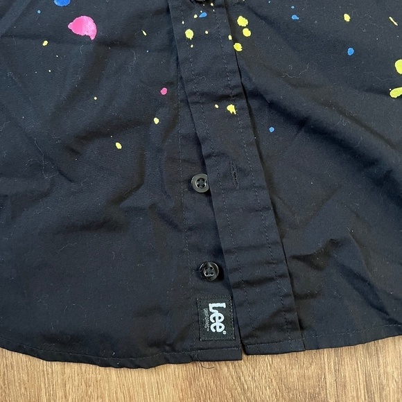 Lee 80's Retro Splatter Paint Black Short Sleeve Button down Sz M - Picture 6 of 9